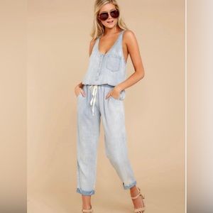 Shop Red Dress - Walk Tall light chambray blue jumpsuit